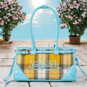 Von Dutch Plaid Shoulder Bag in Blue and Yellow
